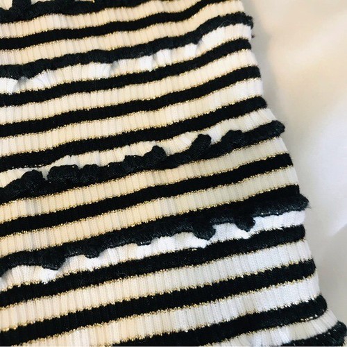 Derek Lam 10 Crosby Nellie Lettuce Trim Midi Dress Black Gold White Stripe 4 SM - Picture 9 of 10