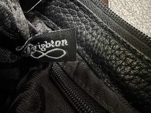 Brighton Schultertasche Handtasche schwarz genarbtes Leder mit braunem Kroko-Prägung - Bild 12 von 13