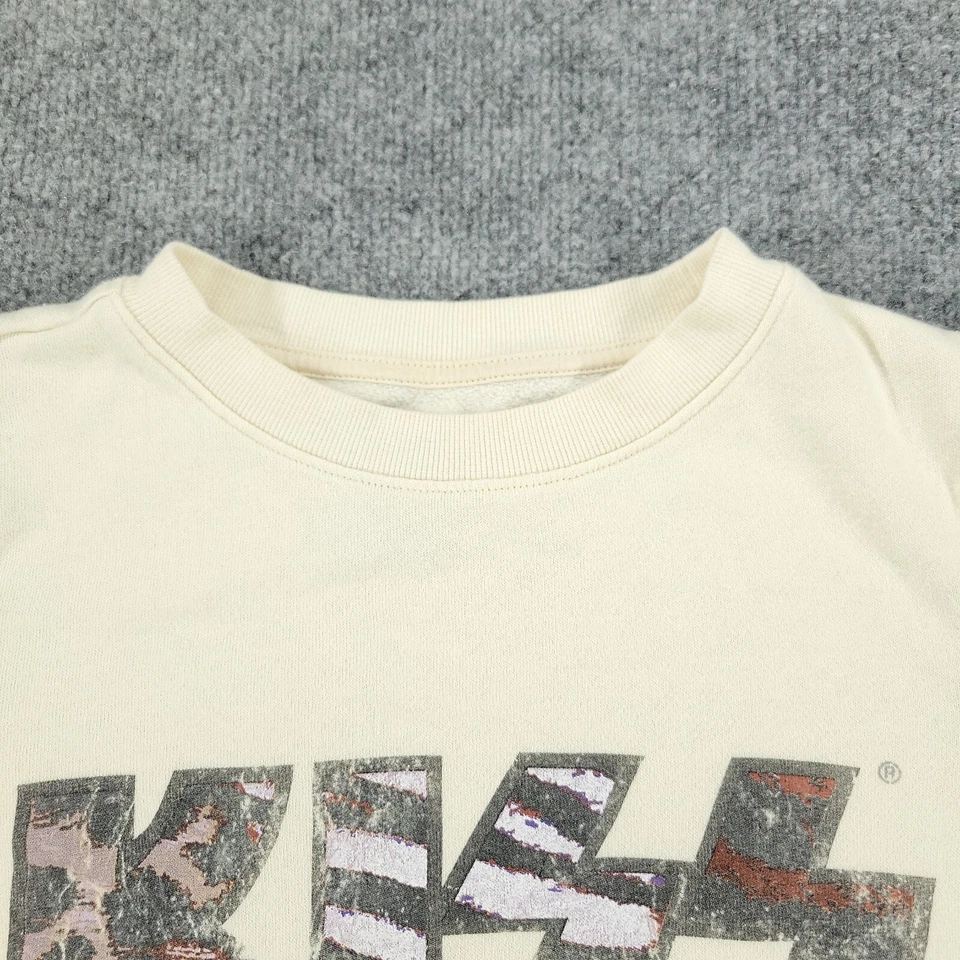 KISS 卫衣女式 XS 米色套衫圆领长袖图案摇滚表带 — 第 3/4 张图片