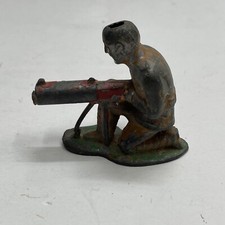 Vintage Lead Soldier Kneeling w/ Machine Gun Painted Cast Metal Toy Army WWII