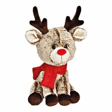 Rentier sitzend Plüsch braun / weiß mit Schal (40487w) Weihnachtsdeko Spielzeug