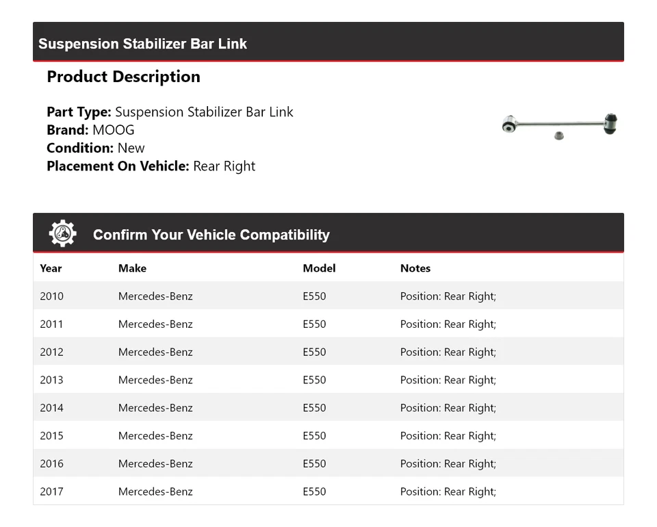 Barra estabilizadora de suspensión trasera derecha MOOG para Mercedes-Benz E550 2010-2017 Foto 2 de 4