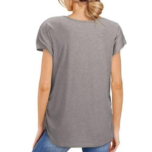 Womens T Shirt Casual Work Tee Chiffon Pullover Blouse Ladies Loose Zipper Tops - Picture 10 of 21