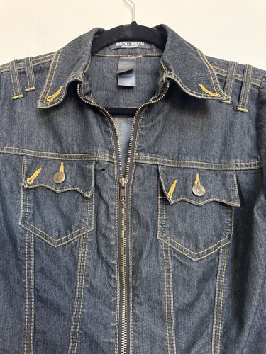 Vintage Y2K Bisou Bisou Michele Bohbot Denim Jean Jacket M Grunge Rock Retro - Picture 3 of 22