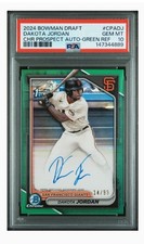 2024 Bowman Chrome Draft - Dakota Jordan 1st Auto True Green /99 PSA 10
