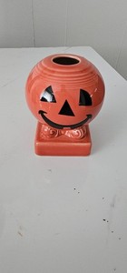 Fiesta Halloween Orange Jack O Lantern Pedestal Candle Holder Fiesta HLC CHIPPED