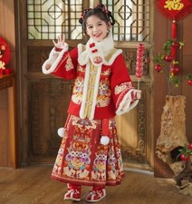 Kids Girls Chinese Dress Embroidered Hanfu Costume Tang Clothes