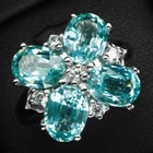 Floral Blue Paraiba Tourmaline Rare 6.70Ct 925 Sterling Silver White Gold Rings