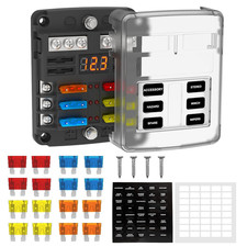 6 Way Fuse Block Box 12V/24V DC, ATC/ATO Fuse Panel with LED Display for Marine
