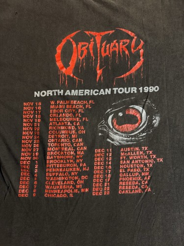 Vintage 1990 Obituary Cause Of Death North American Tour T Shirt L Death Metal - Picture 11 of 14