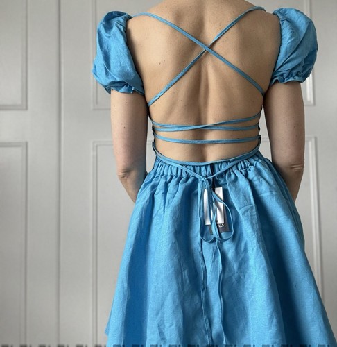 New With Tags, Jack Wills Tie Open Back Blue Mini Dress Size Uk 10 - Picture 8 of 16