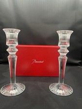 Baccarat Mille Nuits Clear Crystal Candlesticks Pair w/ Box France 7.6” 