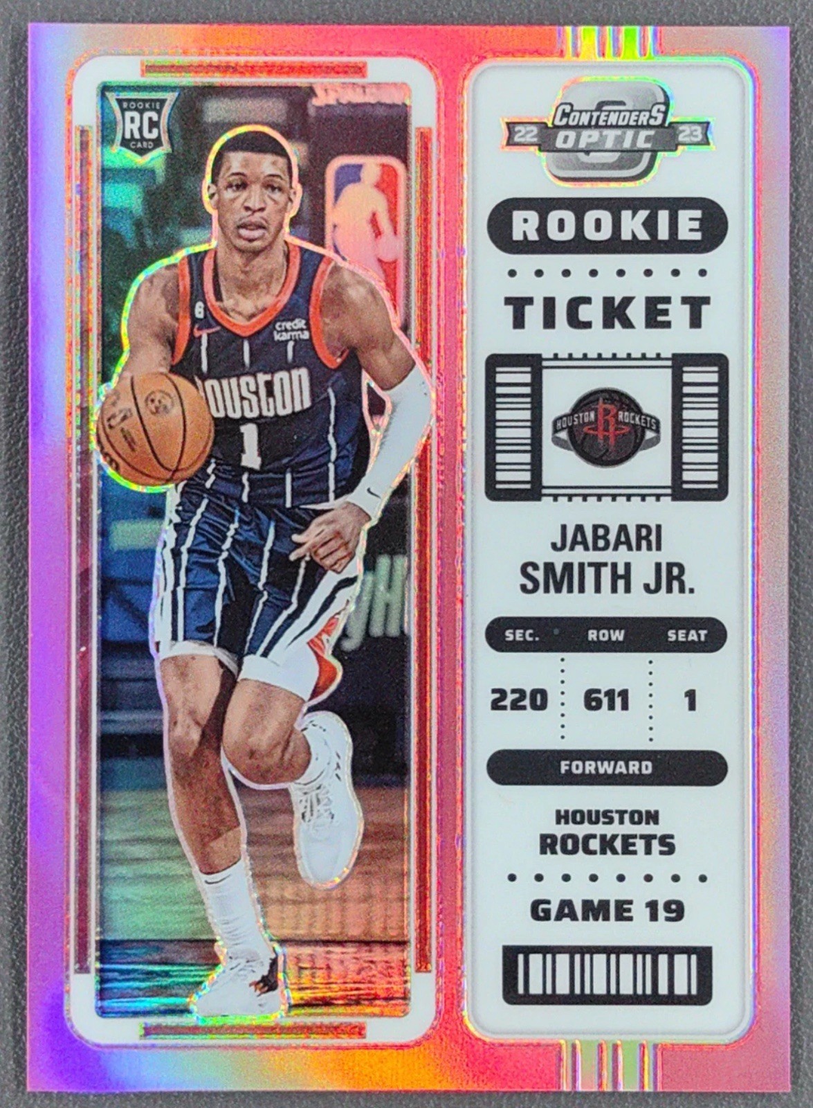 /75 Jabari Smith Jr Pink Prizm Rookie Ticket #6 Bookend RC 2022 Contenders Optic