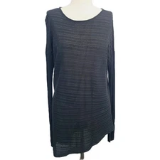 Eileen Fisher Black Textured Tencel Knit Asymmetrical Tunic Sweater Semi Sheer S