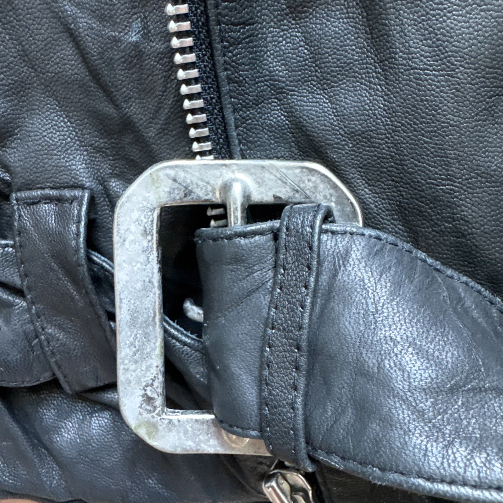 Private Brand AG Black Goat Leather Biker Jacket Quilted Moto XL Japanese Brand image 19