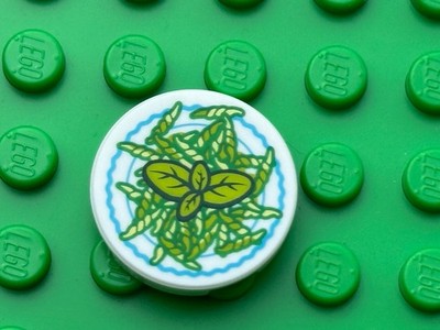 Lego Tile Round 2x2 With Bottom Stud Holder With Pasta/Lime Basil Leaves Pattern