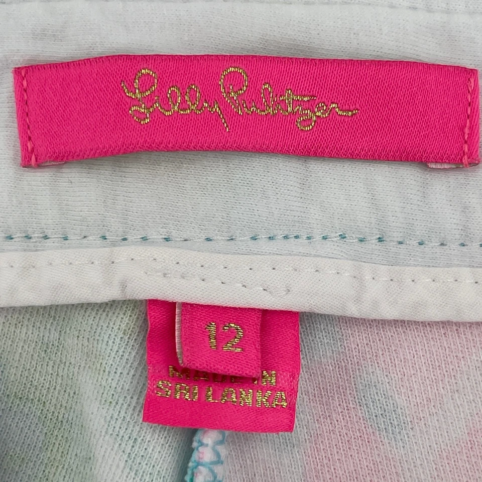 Shorts Lilly Pulitzer Feminino Tamanho 12 Estampa Floral Cintura Alta Azul Rosa Verde - Imagem 3 de 4
