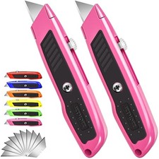 Box Cutter, 2 Pack Pink Utility Knife, Durable Razor Knife, Box Opener
