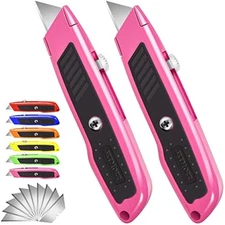Box Cutter, 2 Pack Pink Utility Knife, Durable Razor Knife, Box Opener