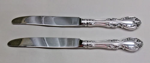 2 MELROSE STERLING SILVER DINNER KNIVES-FRENCH BLADES-1948 FINEST GORHAM