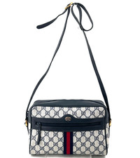Vintage GUCCI Crossbody Shoulder Bag PVC Leather Sherry Navy Purse Authentic
