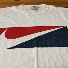 Nike Red White Blue Swoosh White T Shirt Size Med