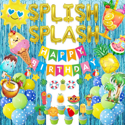 Ouddy Life Summer Pool Beach Party Decoration, Splish Splash Birthday Bash Party