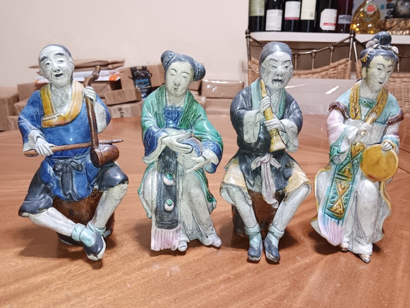 Asian Ceramic Musician Figurines 4 Piece Set Vintage Excellent 