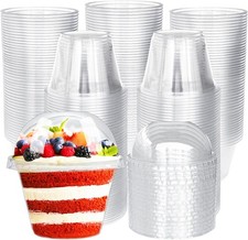 100 Pack 6 oz Plastic Dessert Cups,Disposable Parfait Cups with Dome Lids No
