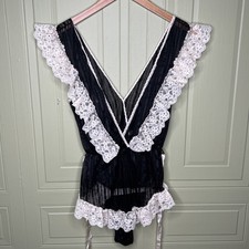 Vintage Lingerie Teddy Flair Union Tag Union Made In USA Black White Lace Small