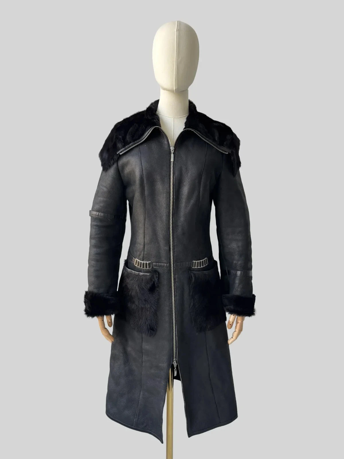 Vintage Black Sheepskin Leather Coat Long Zip Women's Size S
Opens in a new window or tab