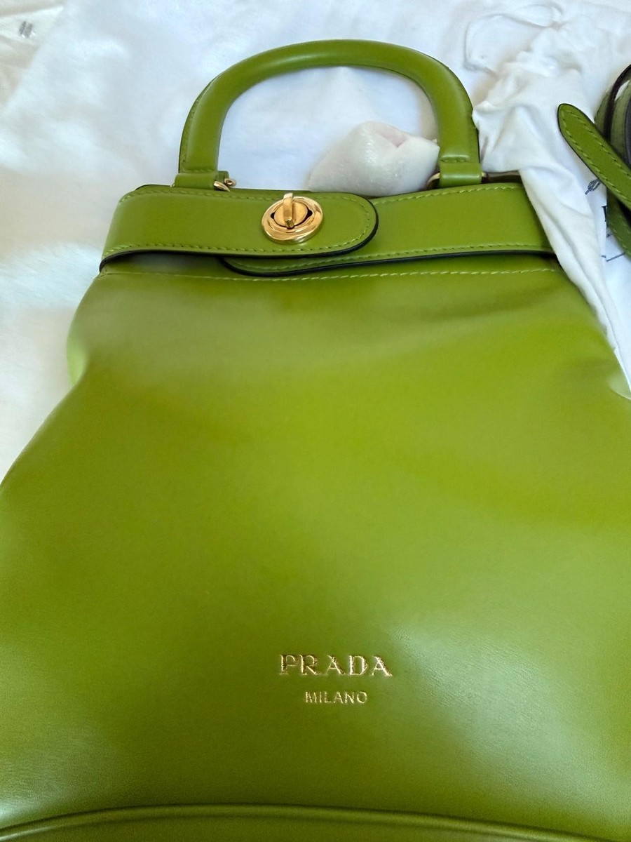 Authentic Prada Etude Carey Medium Leather Bag Green — New With