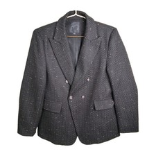 Mina Self Womens Large Black/Gold Sparkle Tweed Double Breasted Button Blazer
