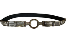 GOOD Vintage Chico s Genuine Leather Belt With Silver Color Claps, OS, Stretch