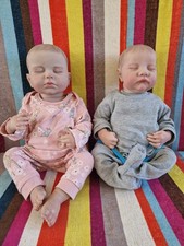 Realistic Reborn Baby Doll Twins Bundle With Clothes Dummy And Carry Basket 18"
