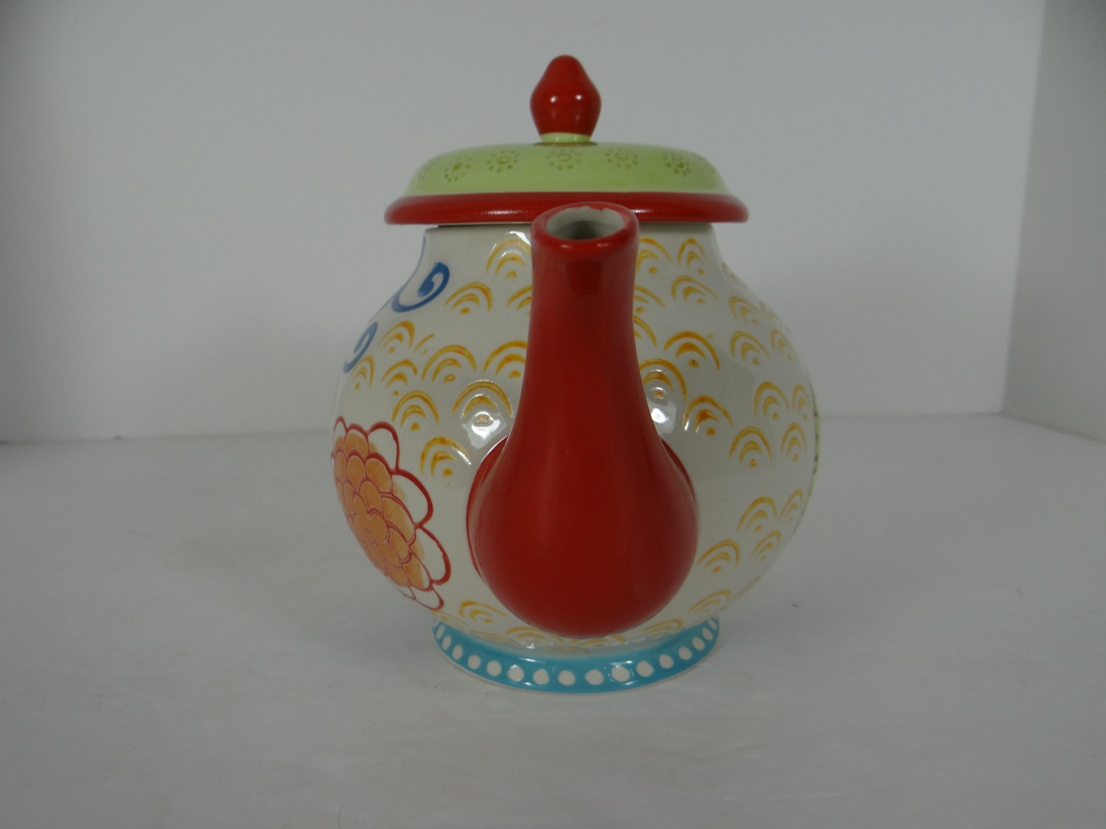 Coastline Imports Dutch Wax Teapot Owl 4 Cups Handpainted Ceramic