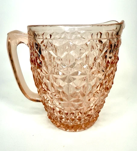Jeannette Depression Glass Pitcher Pink Holiday Buttons Bows Pattern 52 oz VTG