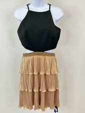 IEENA for Mac Duggal NWT Cocktail Dress Size 4 Black Women Halter Tiered Plisse