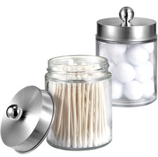 Amolliar Apothecary Jars Bathroom Vanity Organizer Qtip Dispenser Holder 2 pack