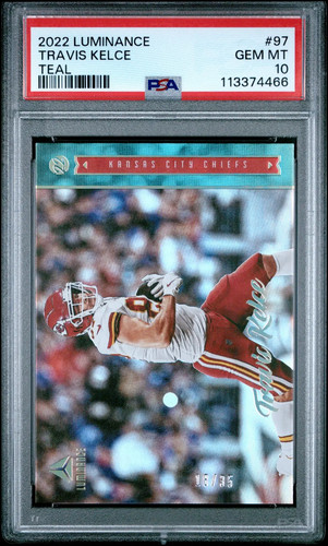 2022 Panini Luminance Travis Kelce #97 Teal /35 PSA 10