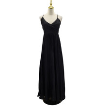 LULU'S SZ M Precious Black Satin Pleated Tie-Back Maxi Dress NWT B123
