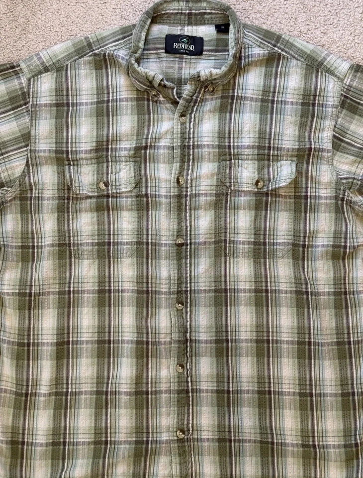 Camisa de manga corta Red Head Brand Co para hombre talla XL abotonada verde a cuadros Foto 4 de 4