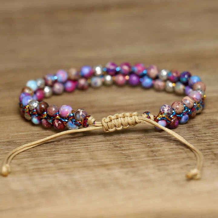 Jasper Imperial Bracelet Gemstone Handmade BeadJewellery Adjustable silver blue — 第 2/4 张图片