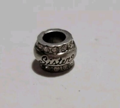 Brighton SISTER Silver Crystal Rows Round Add ABC Slide Spacer Charm, NWOT