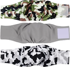 3 Packs Reusable Washable Male Dog Wraps, Belly Band for Male Dog Diapers, M