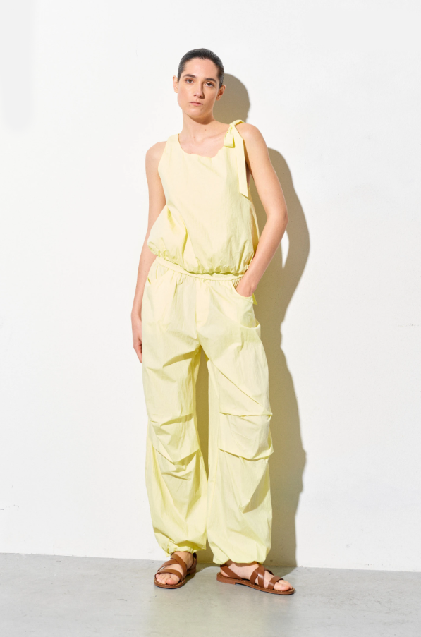 Women's Casual Drawstring Knee Darts Oversized Fit Wide Leg Parachute Trousers.