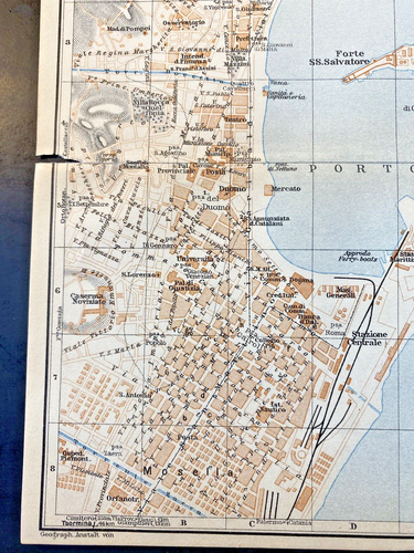 Messina Sicily 1930 Wagner & Debes map 6"X8" color fine detail Free Shipping - Picture 3 of 5