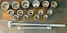Vintage Wright tools 1" Dr large socket 17 pc set 1-7/16” -3” SAE 12pt T-Handle