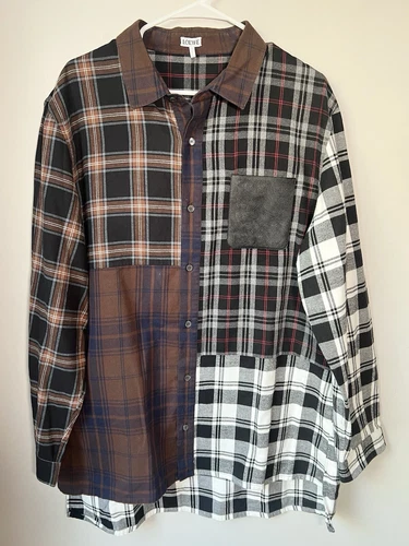 Loewe Shirt Anagram Leather Patch Check Flannel Long Sleeve Mens 42 | H526337XA2
