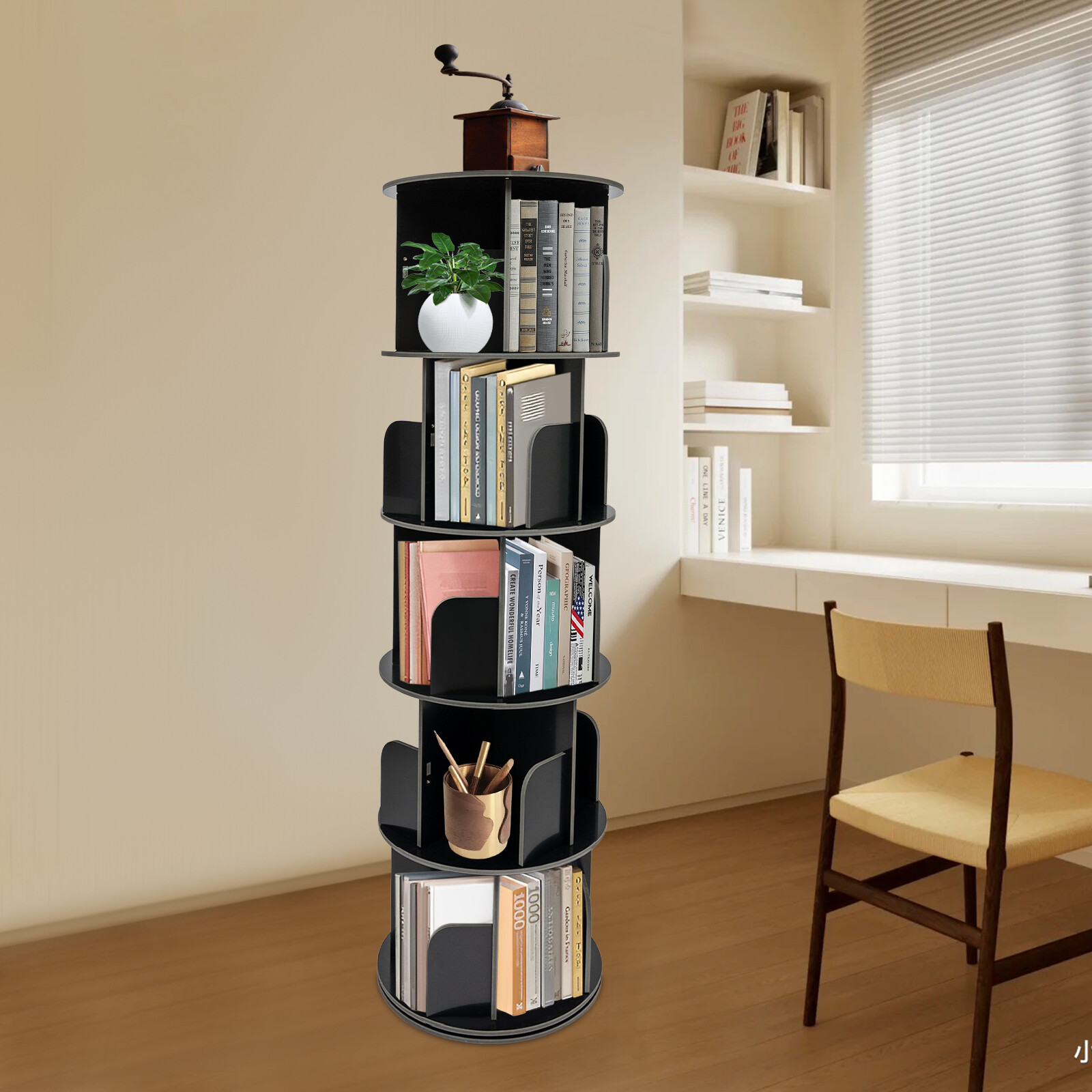 360° Rotating Bookshelf 5-Tier Bookcase Storage Shelf /Freestanding Display Rack